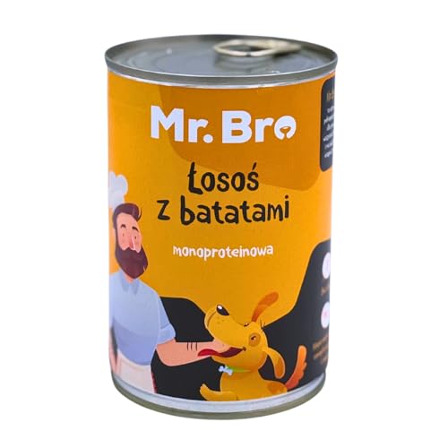 MR. BRO Lachs mit Süßkartoffeln Monoprotein Nassfutter 400g getreidefrei glutenfrei hochwertiges Hundefutter ohne künstliche Farb Konservierungs und Füllstoffe ohne Hühnerfleisch von Mr. Bro