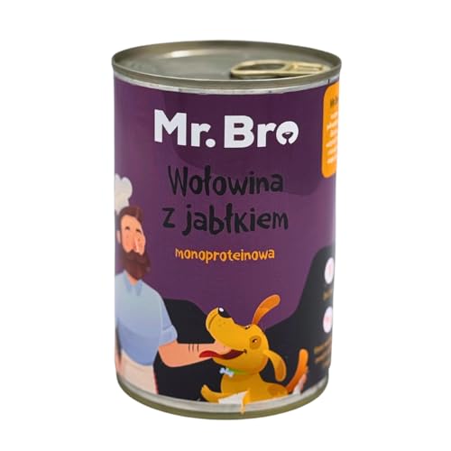 MR. BRO Rind mit Apfel Monoprotein Nassfutter 400g getreidefrei glutenfrei hochwertiges Hundefutter ohne künstliche Farb Konservierungs und Füllstoffe ohne Hühnerfleisch von Mr. Bro