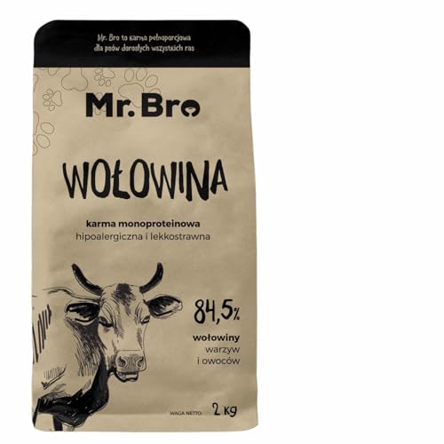 MR. BRO Vollwertige Hundefutter mit Rind Monoprotein Getreidefrei Ohne Huhn Für Erwachsene Hunde Stärkung Haut Fell Hundeernährung Ohne Zusatzstoffe 2 kg von Mr. Bro
