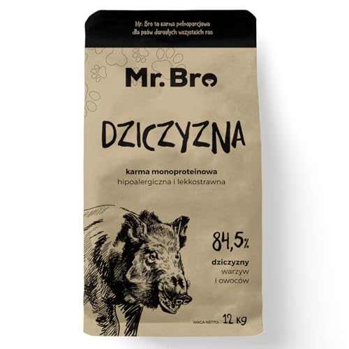 MR. BRO Vollwertige Hundefutter mit Wild Monoprotein Getreidefrei Ohne Huhn Für Erwachsene Hunde Hohe Fleischqualität Omega-3 Natürliche Zutaten Ohne Zusatzstoffe 12 kg von Mr. Bro