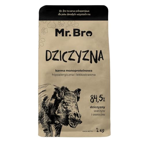 MR. BRO Vollwertige Hundefutter mit Wild Monoprotein Getreidefrei Ohne Huhn Für Erwachsene Hunde Hohe Fleischqualität Omega-3 Natürliche Zutaten Ohne Zusatzstoffe 2 kg von Mr. Bro