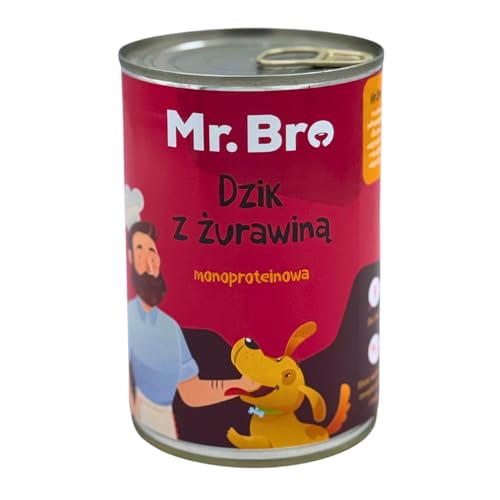 MR. BRO Wildschwein mit Preiselbeeren Monoprotein Nassfutter 400g getreidefrei glutenfrei hochwertiges Hundefutter ohne künstliche Farb Konservierungs und Füllstoffe ohne Hühnerfleisch von Mr. Bro