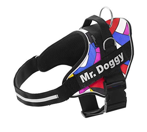 MR. DOGGY Personalisiertes Geschirr für Hunde, Bedruckt, reflektierend, inkl. 2 personalisierbaren Namen-Etiketten, alle Größen (Muster, S 6-14KG) von Mr. Doggy