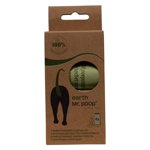 Mr. Poop Umweltfreundliche Kotbeutel, wasserdicht und einfach zu verwenden, für Hunde und Katzen, 4 Rollen, großzügige Größe, grün, für alle Rassen von Mr. Poop