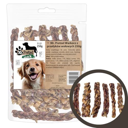 Mr. Pretzel – Kausnack für Hunde – Geflochtener Rinderspeiseröhren-Zopf – Natürlicher Hundesnack – Hochwertiger Protein-Snack für alle Hunderassen 250g von Mr. Pretzel