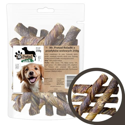 „Mr. Pretzel – Rinder-Schlundrollen für Hunde – 250 g – 100 % natürlich – Proteinreicher Kausnack – Zahnpflege & Verdauungsförderung – Ohne Zusatzstoffe” von Mr. Pretzel