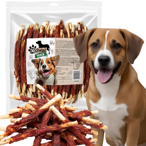 Mr. Pretzel Rindfleisch-Kausnack – Sticks mit Rind umwickelt – 500g | 45 % Fleisch | Premium-Hundesnack | Getreidefrei | Ohne Zusatzstoffe | Für alle Hundegrößen von Mr. Pretzel