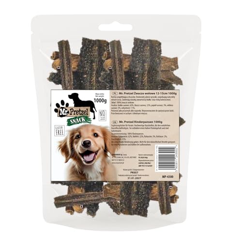 Mr. Pretzel – Rindfleischpansen für Hunde – 1000 g – Stücke 12–15 cm – 100 % natürlich – Getreidefrei – Zahnpflege & Kauspaß – Hypoallergen von Mr. Pretzel