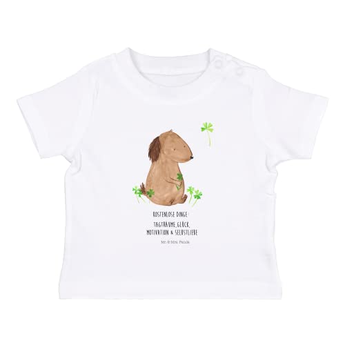 Mr. & Mrs. Panda 12-18 Monate Baby T-Shirt Hund Kleeblatt - Geschenk, Glück, Neuanfang, Glücksbringer, Kurzarm, Hunderasse, Hundeliebe, Unisex, Jungen, Hundemotiv, Achtsamkeit, Mädchen, Motiv, Sprüche von Mr. & Mrs. Panda
