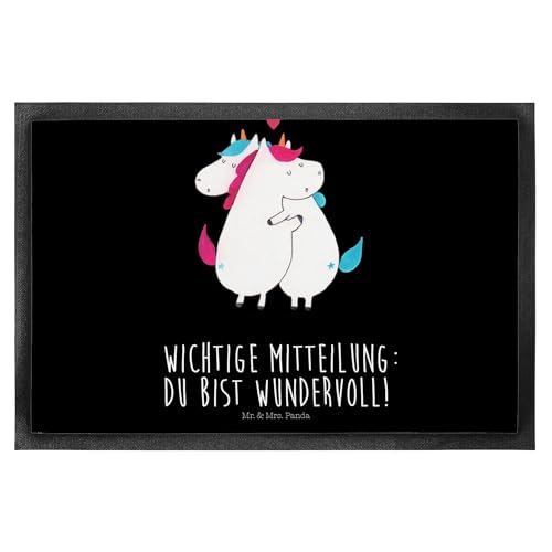 Mr. & Mrs. Panda 40 x 60 cm Fußmatte Einhorn Mitteilung - Geschenk, Unicorn, Eingangsteppich, Fußmatte außen wetterfest, Liebe, Einhorn Deko, von Mr. & Mrs. Panda