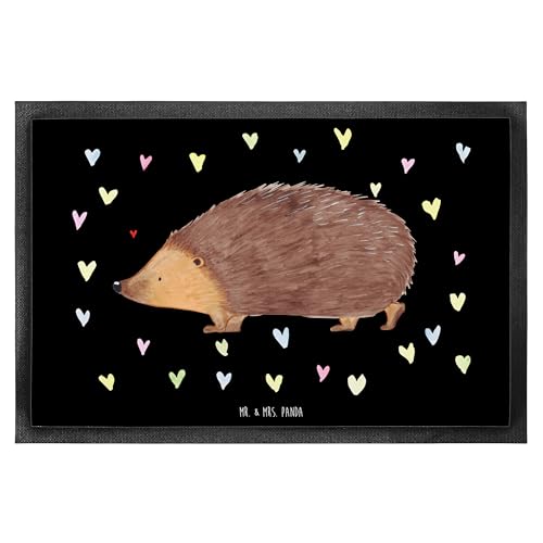 Mr. & Mrs. Panda 60 x 90 cm Fußmatte Igel Herzen - Geschenk, lustige Sprüche, Tiermotive, Schmutzmatte, Schmutzfangmatte, Fußabtreter, Tiere, Leben, von Mr. & Mrs. Panda