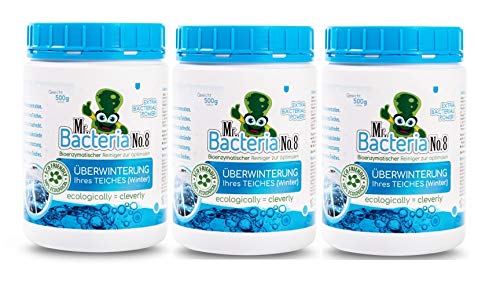 Mr.Bacteria No.8 Gartenteich Reiniger für optimale ÜBERWINTERUNG Ihres Teichklar, Teichpflege, Teichpflegemittel und Wasserklärer zu klar von grünem Wasser im Gartenteich (Winter) 500g - 3 Stücke von Mr.Bacteria