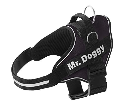 Personalisiertes Hundegeschirr - Reflektierendes und sicheres Hundegeschirr - Enthält 2 Namensschilder - Klein, Mittel und Groß - Qualität und Beständigkeit (L 20-35KG, Schwarz) von Mr.Doggy