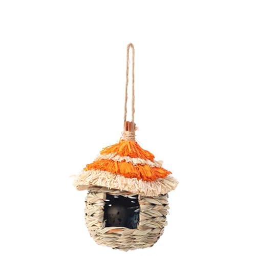 Handgefertigtes Vogelnest Aus Natürlichen Materialien, Geräumiges Vogelhaus Zum Aufhängen Für Wellensittich Und Finken, Nistkasten Wellensittich Mit Optimaler Belüftung (Orange Glühbirnen-Variante) von Mrchrogge