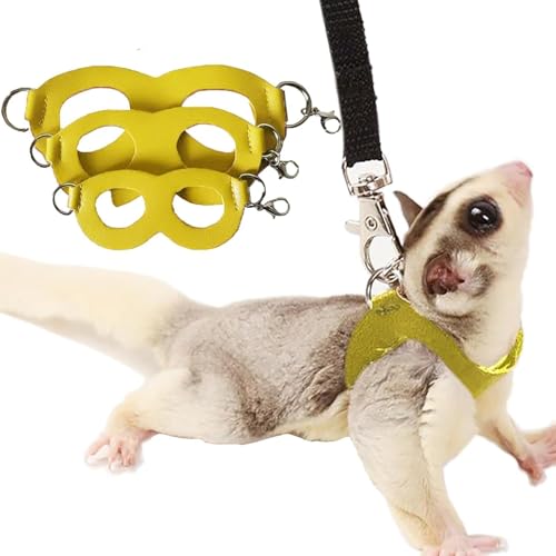 Mrchrogge Geschirr und Leine Set, 3er Pack Kleintierweste für Frettchen, Hamster, Eichhörnchen, Ratten, kein Fluchtdesign, verstellbare Passform für Training und Spaziergänge (Gelb) von Mrchrogge