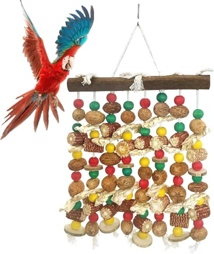 Mrchrogge Naturholz-Vogelspielzeug – Kauspiel für Papageien Ziervögel mit Holzblöcken und Nüssen. (Farbig) von Mrchrogge