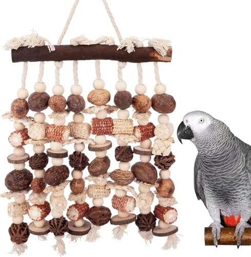 Mrchrogge Naturholz-Vogelspielzeug – Kauspiel für Papageien Ziervögel mit Holzblöcken und Nüssen. (Grundfarben) von Mrchrogge