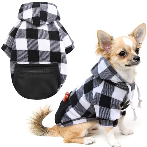 Mrcopetal Hunde-Kapuzenpullover, kariert, Sweatshirt, Welpenpullover, weich gebürstetes Fleece, Hoodies für Hunde, mit Reißverschlusstasche, Wintermantel, Baumwolle, Haustier-Kapuzenpullover, für Mrcopetal Hunde-Kapuzenpullover, kariert, Sweatshirt, Welpenpullover, weich gebürstetes Fleece, Hoodies für Hunde, mit Reißverschlusstasche, Wintermantel, Baumwolle, Haustier-Kapuzenpullover, für von Mrcopetal