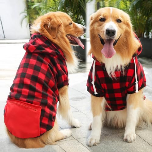 Mrcopetal Hunde-Sweatshirt mit Karomuster, weich gebürsteter Fleece-Hoodie mit Reißverschlusstasche für Hunde, Wintermantel, Baumwolle, Haustier-Kapuzenpullover, Größe S bis 5XL Mrcopetal Hunde-Sweatshirt mit Karomuster, weich gebürsteter Fleece-Hoodie mit Reißverschlusstasche für Hunde, Wintermantel, Baumwolle, Haustier-Kapuzenpullover, Größe S bis 5XL von Mrcopetal