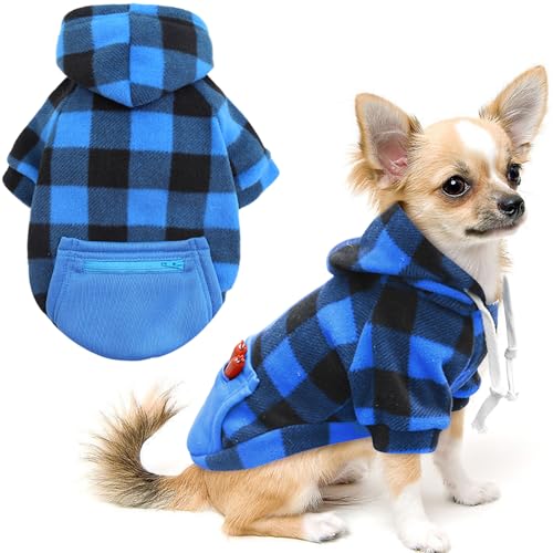 Mrcopetal Hundepullover mit Karomuster, weich gebürsteter Fleece-Hoodie für Hunde, mit Reißverschlusstasche, Wintermantel, Größe S bis L Mrcopetal Hundepullover mit Karomuster, weich gebürsteter Fleece-Hoodie für Hunde, mit Reißverschlusstasche, Wintermantel, Größe S bis L von Mrcopetal