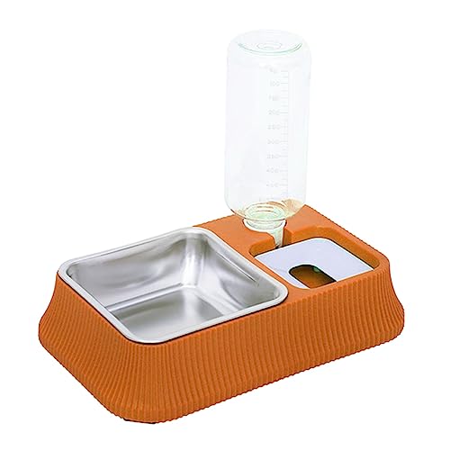 Double Dog Cat Bowls Pet Feeder Automatic Double Dog Bowl 2 In 1Double Dog Food And Water Bowl Set with Detachable Stainless Steel Bowl Green (Orange) von Mrisata