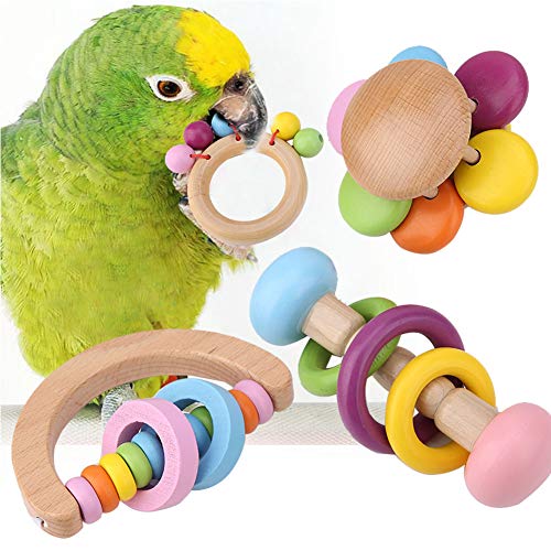 Mrisata Buntes 4-teiliges Spielzeug-Vogel-Kauspielzeug, Hängendes Holzspielzeug, Spielspielzeug-Set, Buntes Kauspielzeug für Vögel, Papageien-Futtersuchspielzeug, Hängendes von Mrisata