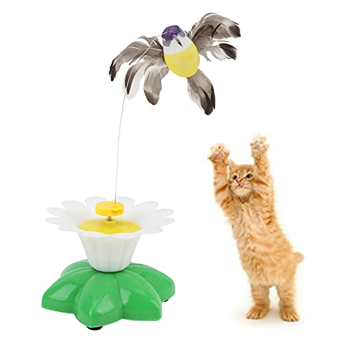Mrisata Elektrisch Rotierendes Fliegendes Vogel-Katzenspielzeug, Lustige Blumen, Grünes Blatt, Interaktives Spielzeug, 360 Grad Drehbar, Glückliche Zeit für Katzen von Mrisata