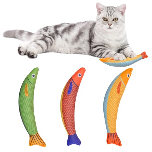 Mritrit Katzenminze-Spielzeug für Katzen, Fisch-Katzenspielzeug für Indoor-Katzen, weiches Plüsch-Kauspielzeug, interaktives Spielzeug in 3 Farben, Fischform, 3 Stück Mritrit Katzenminze-Spielzeug für Katzen, Fisch-Katzenspielzeug für Indoor-Katzen, weiches Plüsch-Kauspielzeug, interaktives Spielzeug in 3 Farben, Fischform, 3 Stück von Mritrit