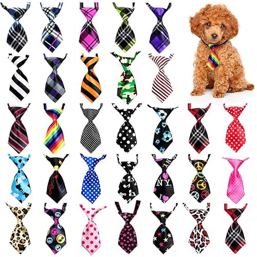 30 Stück Hunde-Krawatten, verstellbare kleine mittelgroße Hundebinder, Bulk Mix klassische karierte Hundefliege, Hunde-Krawatte, Urlaub, Partygeschenk von Mruq pet