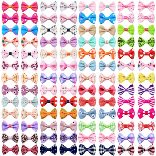 Hundehaarschleifen für Babys, Mädchen, Hunde, handgefertigt, Haar-Accessoires, Schleife, Welpen, für kleine, mittelgroße Welpen, Fellpflege-Zubehör (gemischt, 100 Stück, klassisches Muster) von Mruq pet