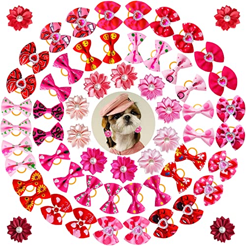 Mruq pet Haarschleifen für Hunde mit Gummibändern, 80 Stück, kleine Hunde-Blumenschleifen mit Strass-Perlen, handgefertigt, für Welpen, Fellpflege, Hundeschleifen für Yorkie, Hund, Katze, Mädchen, Mruq pet Haarschleifen für Hunde mit Gummibändern, 80 Stück, kleine Hunde-Blumenschleifen mit Strass-Perlen, handgefertigt, für Welpen, Fellpflege, Hundeschleifen für Yorkie, Hund, Katze, Mädchen, von Mruq pet