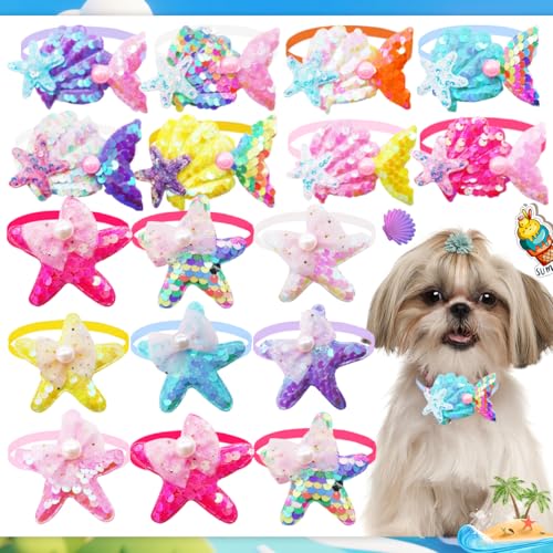 Mruq pet Hundehalsband mit glänzenden Pailletten, für kleine und mittelgroße Hunde, verstellbar, für Sommer, Mädchen, Hundepflege, Zubehör für Yorkie-Katzen, 15 Stück von Mruq pet