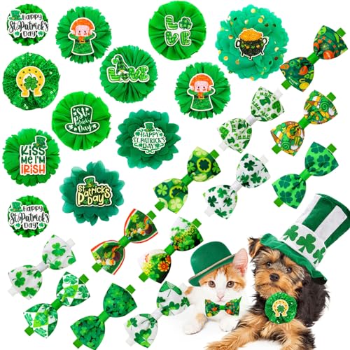Mruq pet St. Patrick's Day Fliegen für kleine Hunde, verstellbar, grün, für Urlaub, Haustier-Hundehalsband, Fellpflege-Fliegen, Glückskleeblatt-Fliegen für Festival, Welpen, Hundehalsband, Zubehör, 24 von Mruq pet