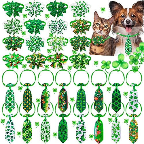 St. Patrick's Day Fliege für Hunde und Katzen, Kleeblatt-Druck, Haustier-Halsband, Zubehör, Boutique, grüne Hunde-Krawatten, Feiertage, 32 Stück von Mruq pet