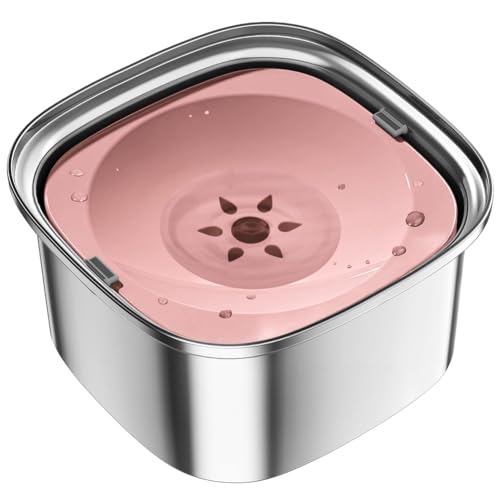 Mskidand 3-Liter-Wassernapf für Hunde, 101 Unzen Edelstahl-Hundenapf, Kein Verschütten, Großes Fassungsvermögen, Hundefutter-Wassernapf, Langsamer Wasserspender, Rosa von Mskidand