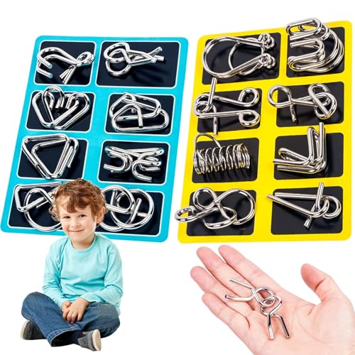 2 Sets Metallpuzzle, 16pcs Drahtschloss Puzzle Legierung Hirnteaser Rätsel Link entsperren Verriegelungsspiel Chinesisches Ring -Trick Spielzeug für Party bevorzugt Kinder Erwachsene, gelb + blau 2 Sets Metallpuzzle, 16pcs Drahtschloss Puzzle Legierung Hirnteaser Rätsel Link entsperren Verriegelungsspiel Chinesisches Ring -Trick Spielzeug für Party bevorzugt Kinder Erwachsene, gelb + blau von Mskmnkot