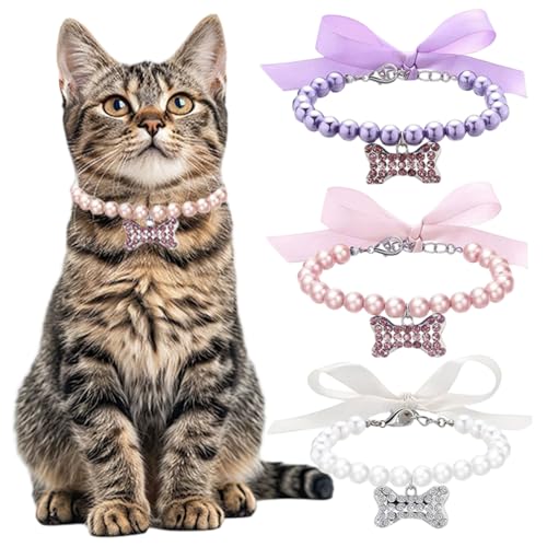 3pcs Welpenkragen, Einstellbarer Kätzchenkragen mit Strassknochen & Perle & Bogen, Bling Pet Halskette, niedliche Welpe -Essentials für Haustierliebhaber 3pcs Welpenkragen, Einstellbarer Kätzchenkragen mit Strassknochen & Perle & Bogen, Bling Pet Halskette, niedliche Welpe -Essentials für Haustierliebhaber von Mskmnkot