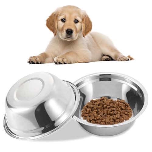 Edelstahlhundschalen 2pcs 8 Zoll Spiegeloberfläche Easy Wäsche Hundefutterschale für Wasser/Leckerei/Fleisch bei häuslichen Metallschalen von Mskmnkot