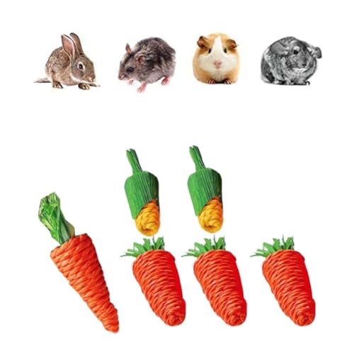 Kaninchen -Meerschweinchen -Hamster -Hasen Kauenspielzeug, Kaninchenzubehör Zähne Pflege Spielzeugset, Naturalgras Rattan Sisal Carot Corn Wurf Bite Fun Bugs Set Spielzeug für Bunny Hamster Rennmäuse von Mskmnkot