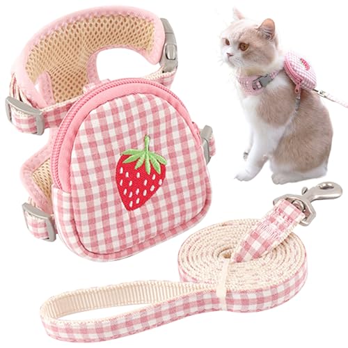 Katzenkabelbaum und Leine, niedliche Karierte Katzenkabelbaum mit Erdbeer -Mustertasche, tragbare leichte Leine, multifunktionales Haustier für Katzen und kleine Hunde, MCAT Katzenkabelbaum und Leine, niedliche Karierte Katzenkabelbaum mit Erdbeer -Mustertasche, tragbare leichte Leine, multifunktionales Haustier für Katzen und kleine Hunde, MCAT von Mskmnkot