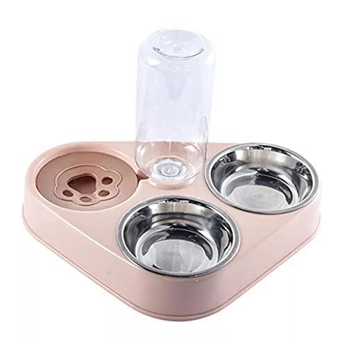 500ML 3 in 1 Schüssel Hundeschale mit Hundewasserflasche Automatische Trinkschüssel Essschale Haustiere Edelstahl Doppel 3 Schalen (A eine Größe) von Msuiiixcccc