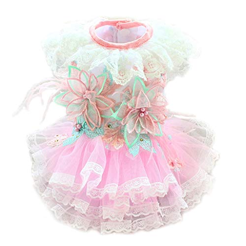Handgefertigte Hundekleider Pink Schwan Prinzessin Kleid Feather Spitze herrliche Tutu Haustier-Outfit Puff (Größe: X-Large) (Large) von Msuiiixcccc