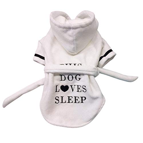 Haustier Bademantel Super Absorbierende Handtuch Baumwolle Weiß Bademantel Koralle Bequeme Verdickte Haustier Kapuze Nachthemd Pyjama (Größe: XX-Large) (Medium) von Msuiiixcccc