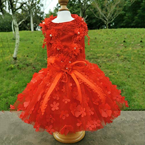 Haustier Hundekleid Handgefertigte Bestickte dreidimensionale Blumen für Kleine Hunde Prinzessin Hochzeit Spitze Kleid Welpen Kleidung Chihuahua (Größe: Large) (X) von Msuiiixcccc