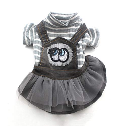 Hund Katze Manchester Kleid Hemd Gestreifte Spitze Katzen Welpen Gurt Rock Herbst Kleidung Outfit 2 Farben (Farbe: Rosa Größe: Large) (Grau X) von Msuiiixcccc