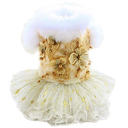 Hundebekleidung Goldene Blumen Wollmantel Kleider Warmer Kragen Spitze Rock Tierkostüm Pudel Malteser Chihuahua (Größe : Klein) (XX) von Msuiiixcccc