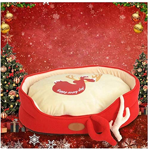 Hundebett Rot Elch Design Hundesofa Oval Hundebett Weihnachten Haustier Geschenk Weich Warm Hund Sofa (M65cm / 25.6in) von Msuiiixcccc
