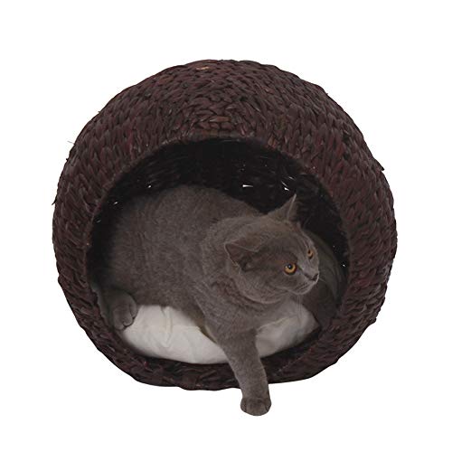 Katzenbett Haus Tierkorb Nest Rattan Weben Komfortables Schlafbett Handgestrickt für Hund/Katze 1014 von Msuiiixcccc