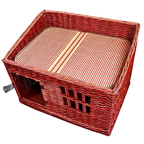 Multifunktionales 2-lagig Hundebett Rattan Nesting Dog Cave Bed Hundenkorb mit Baumwolle und kühlender Matratze (B 66X48X40X50CM) von Msuiiixcccc