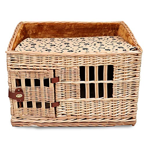 Multifunktions-2-lagigen Hundebett für Haustier Rattan Brut Hund Höhle Bett Hundekorb mit Baumwolle und Kühlmatratze (ein 56X41X32X42CM) von Msuiiixcccc